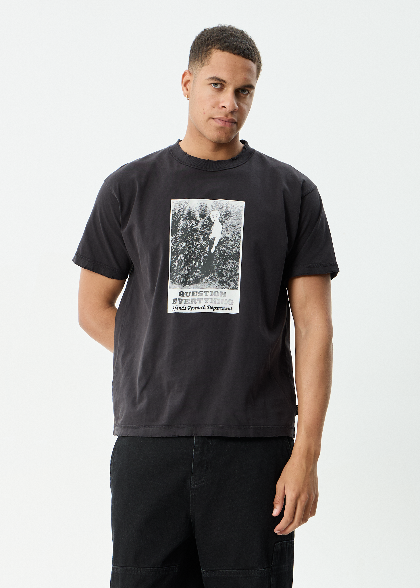 AFENDS Mens Research - Heavyweight Boxy Tee - Stone Black