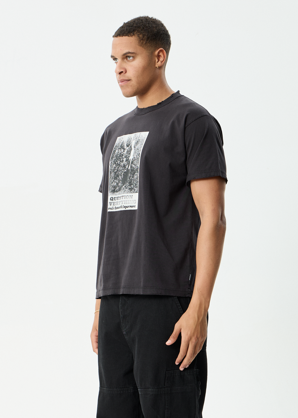 AFENDS Mens Research - Heavyweight Boxy Tee - Stone Black