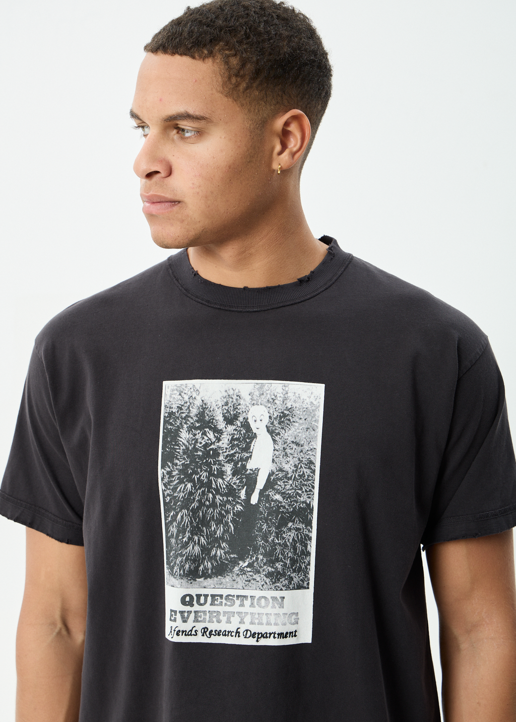 AFENDS Mens Research - Heavyweight Boxy Tee - Stone Black