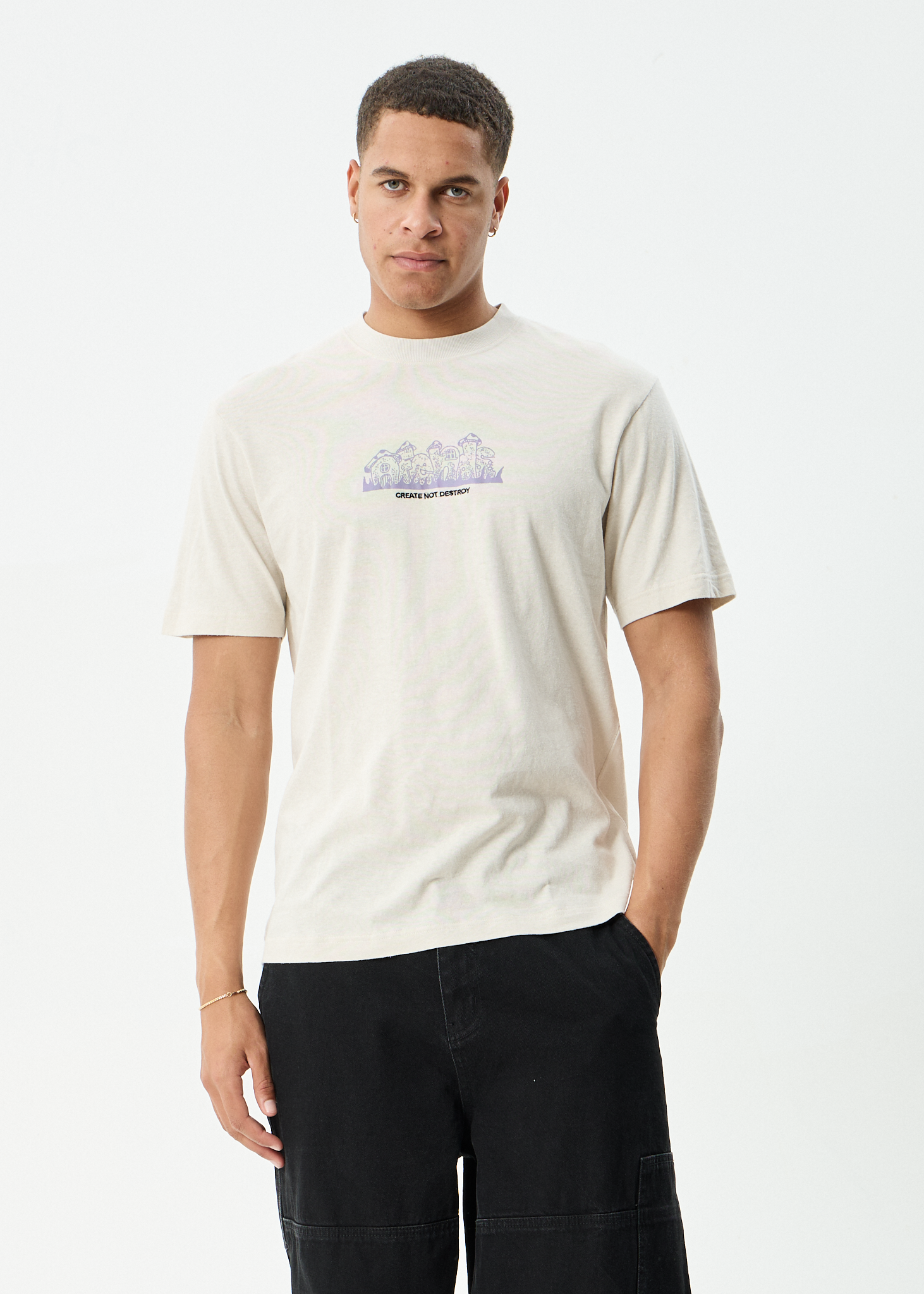 AFENDS Mens Allure - Retro Tee - Moonbeam