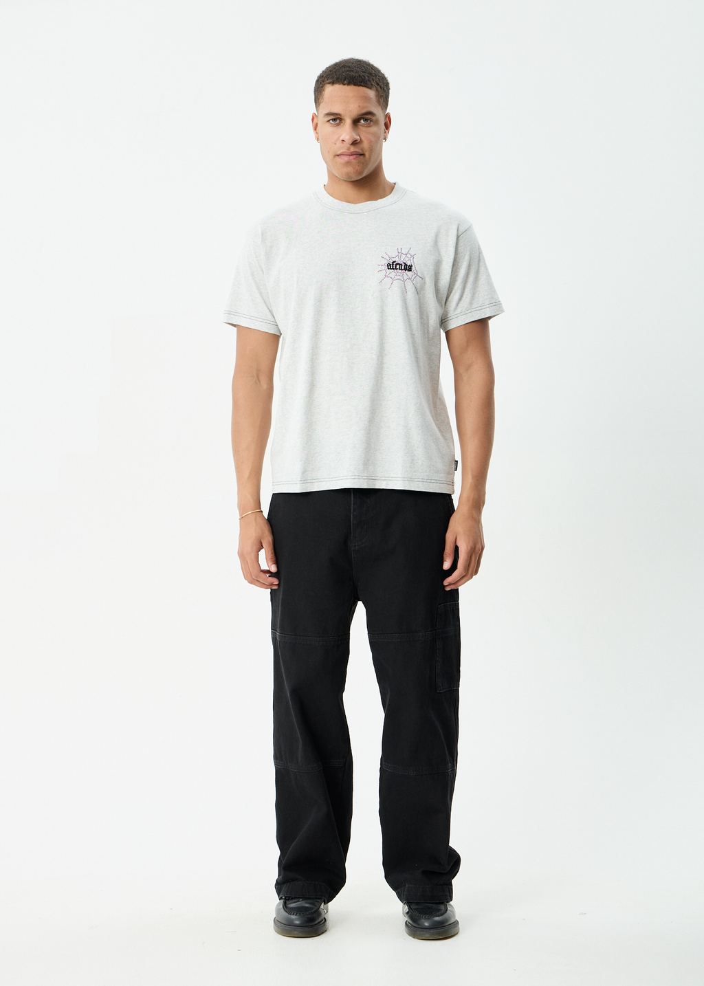 AFENDS Mens Tangled - Boxy Tee - Grey Marle