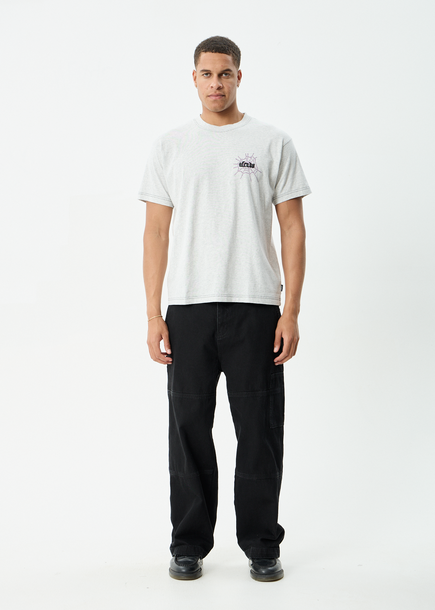 AFENDS Mens Tangled - Boxy Tee - Grey Marle