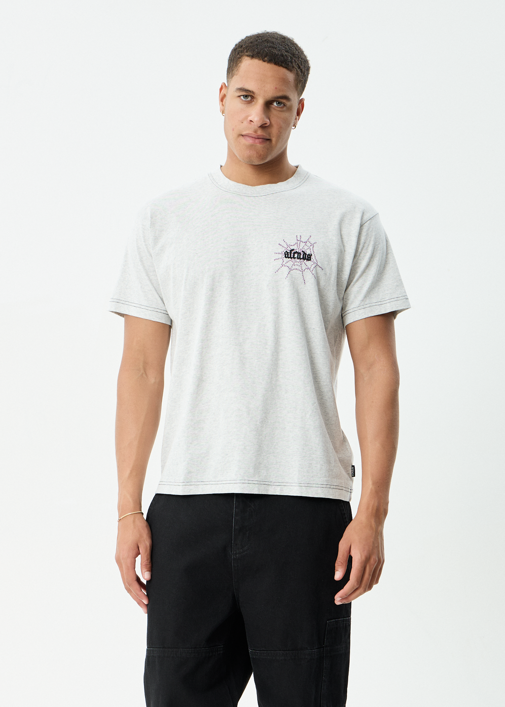 AFENDS Mens Tangled - Boxy Tee - Grey Marle