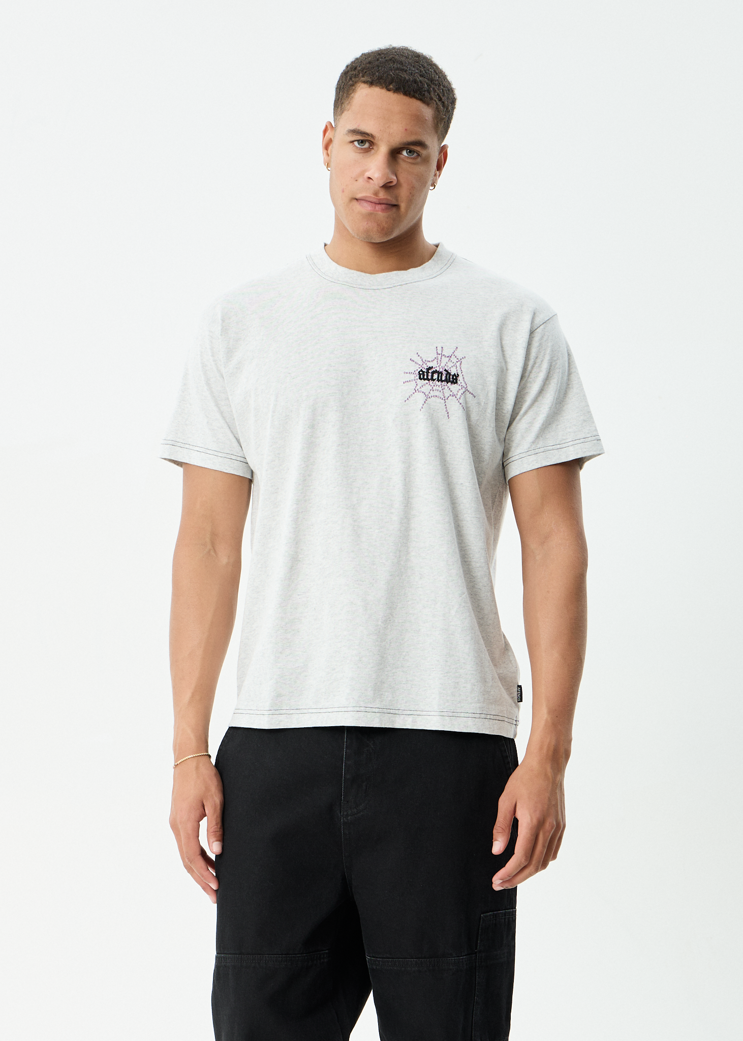 AFENDS Mens Tangled - Boxy Tee - Grey Marle