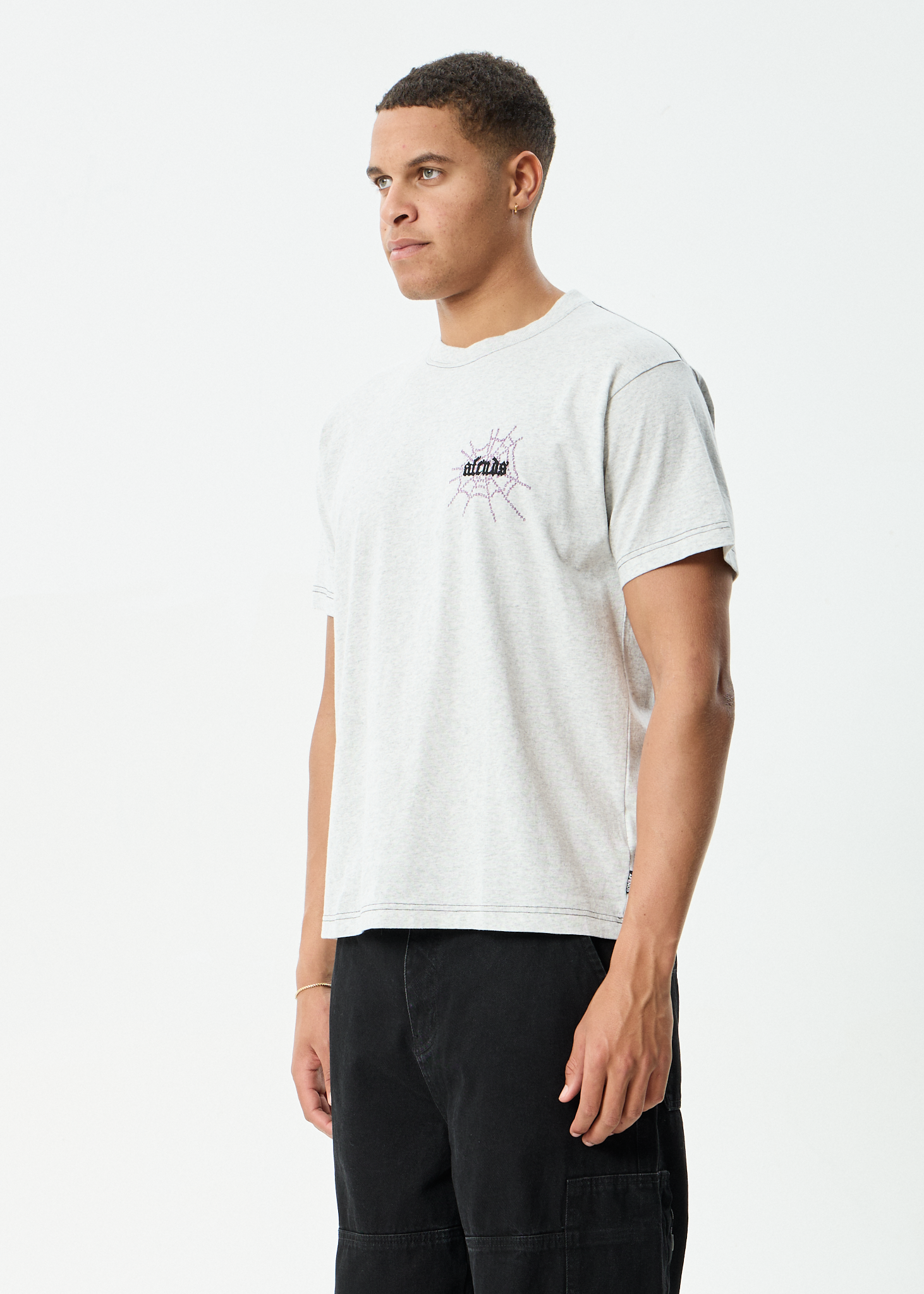 AFENDS Mens Tangled - Boxy Tee - Grey Marle