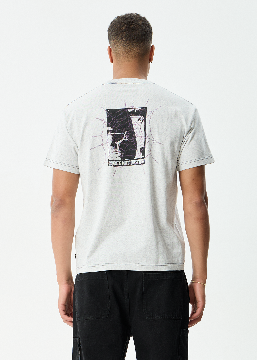 AFENDS Mens Tangled - Boxy Tee - Grey Marle