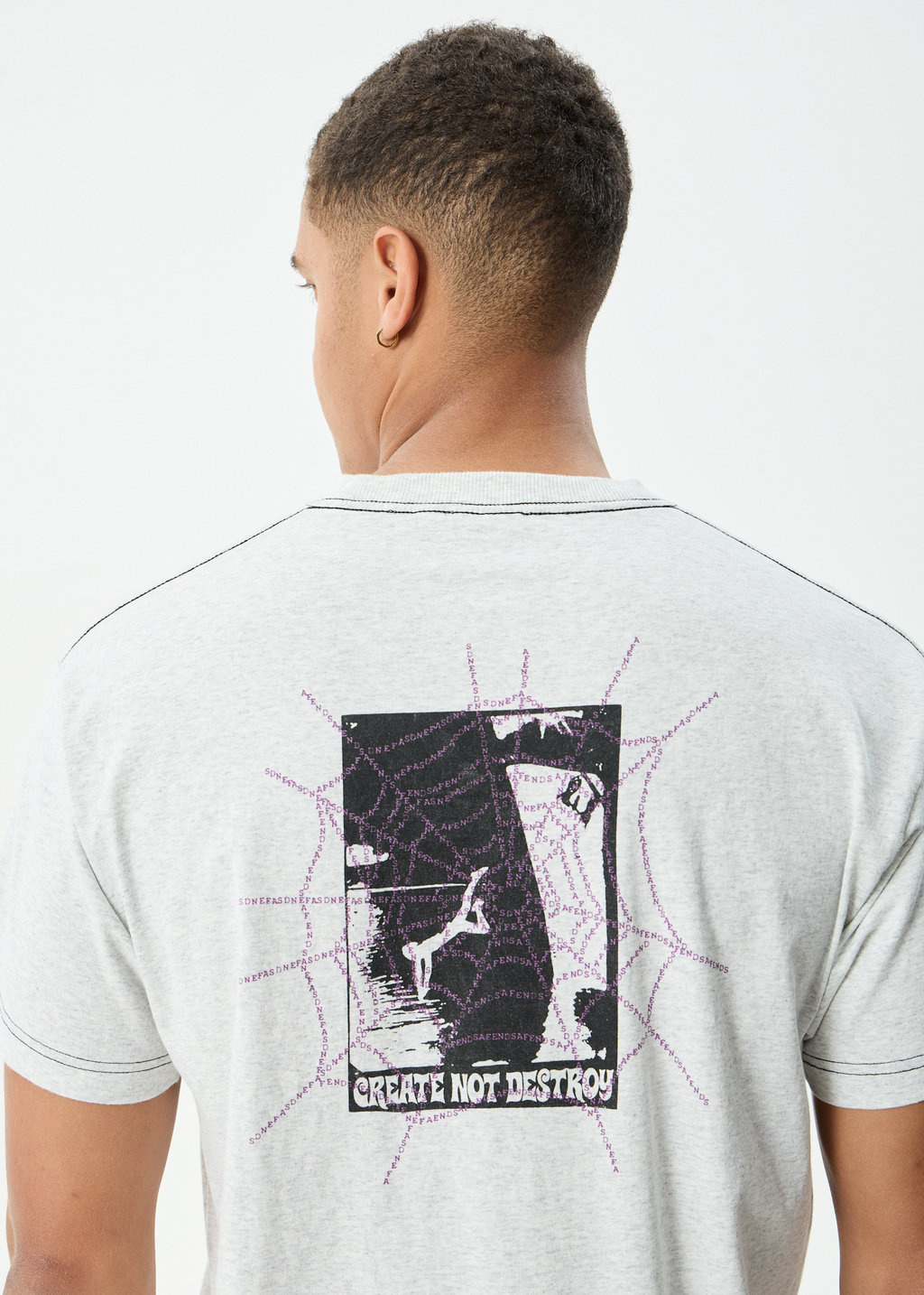 AFENDS Mens Tangled - Boxy Tee - Grey Marle