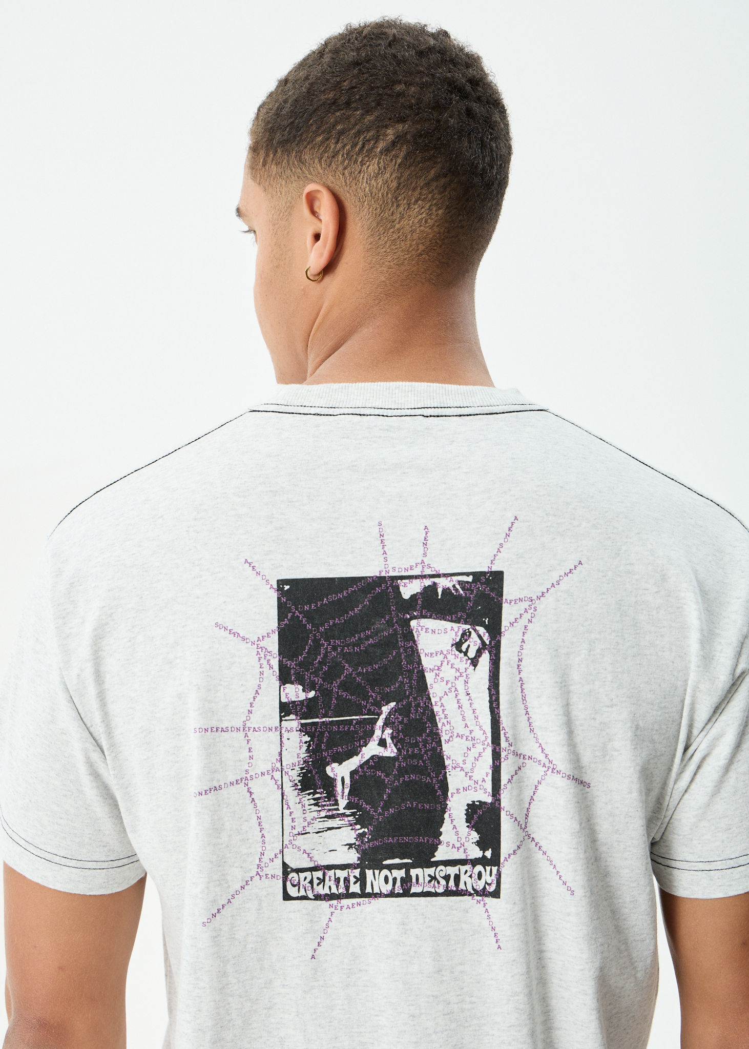 AFENDS Mens Tangled - Boxy Tee - Grey Marle