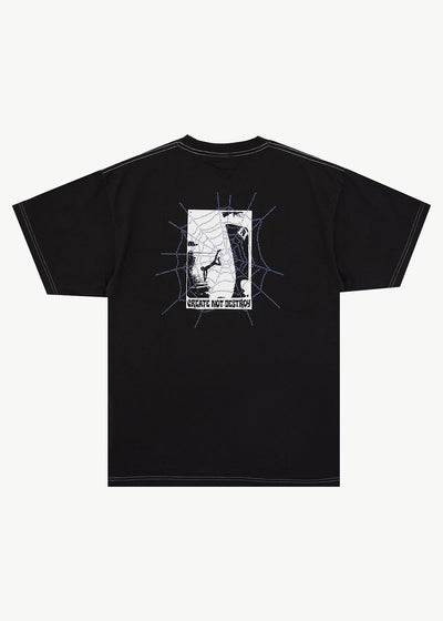 AFENDS Mens Tangled - Boxy Tee - Stone Black