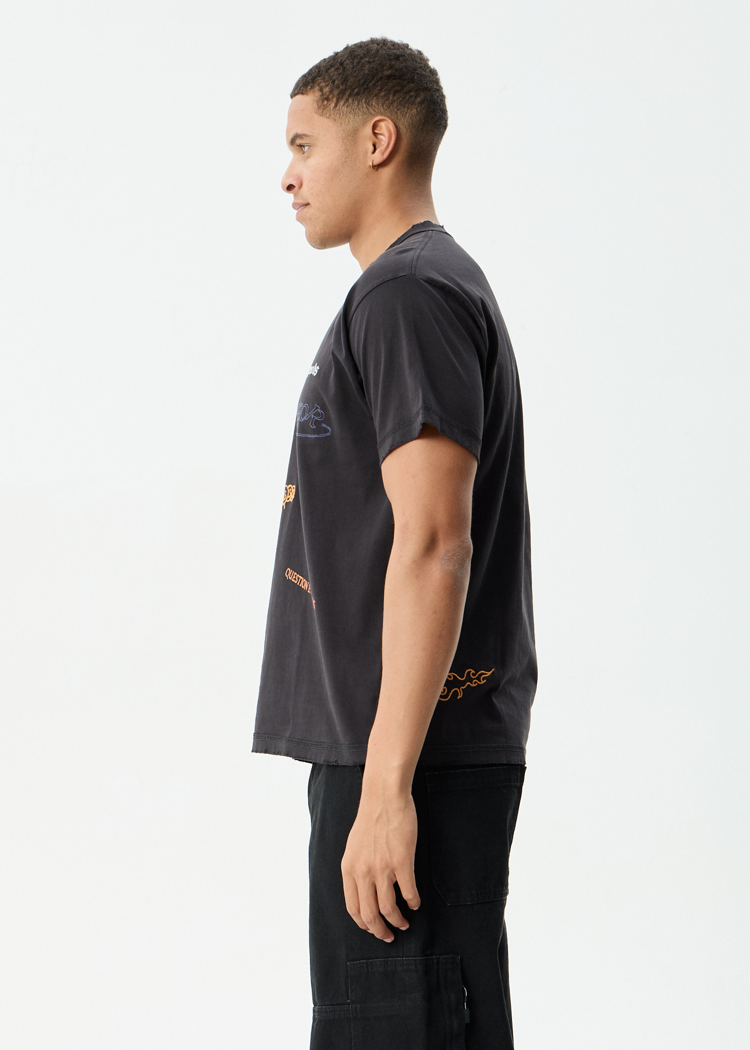 AFENDS Mens Leap - Heavyweight Boxy Tee - Stone Black