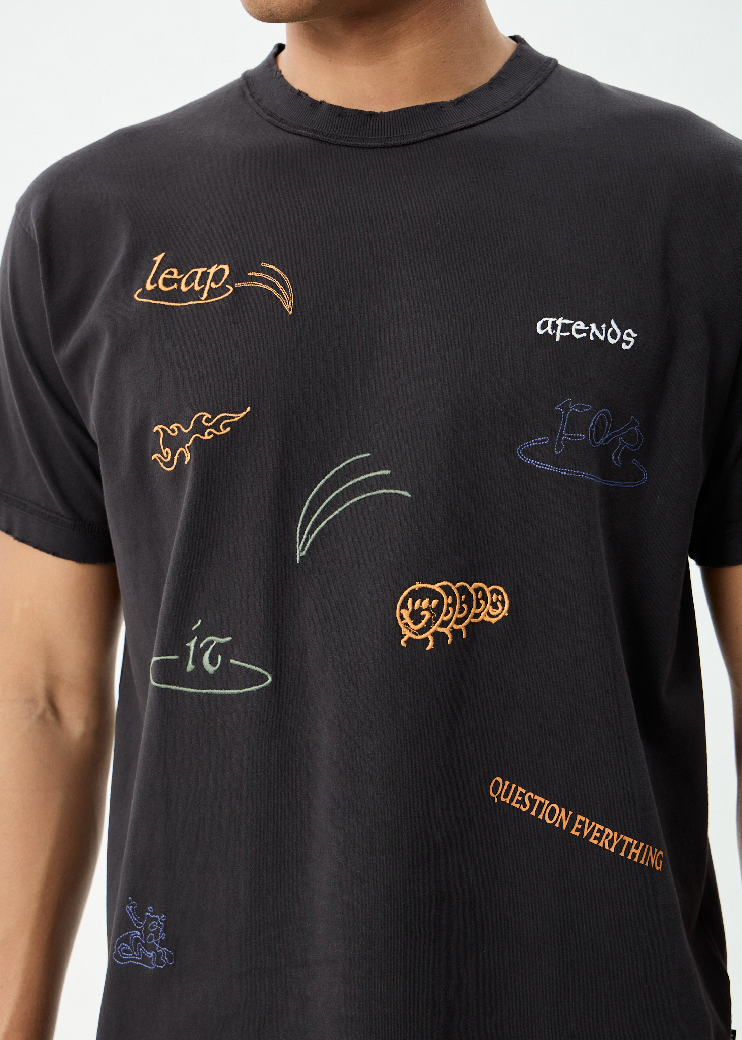 AFENDS Mens Leap - Heavyweight Boxy Tee - Stone Black