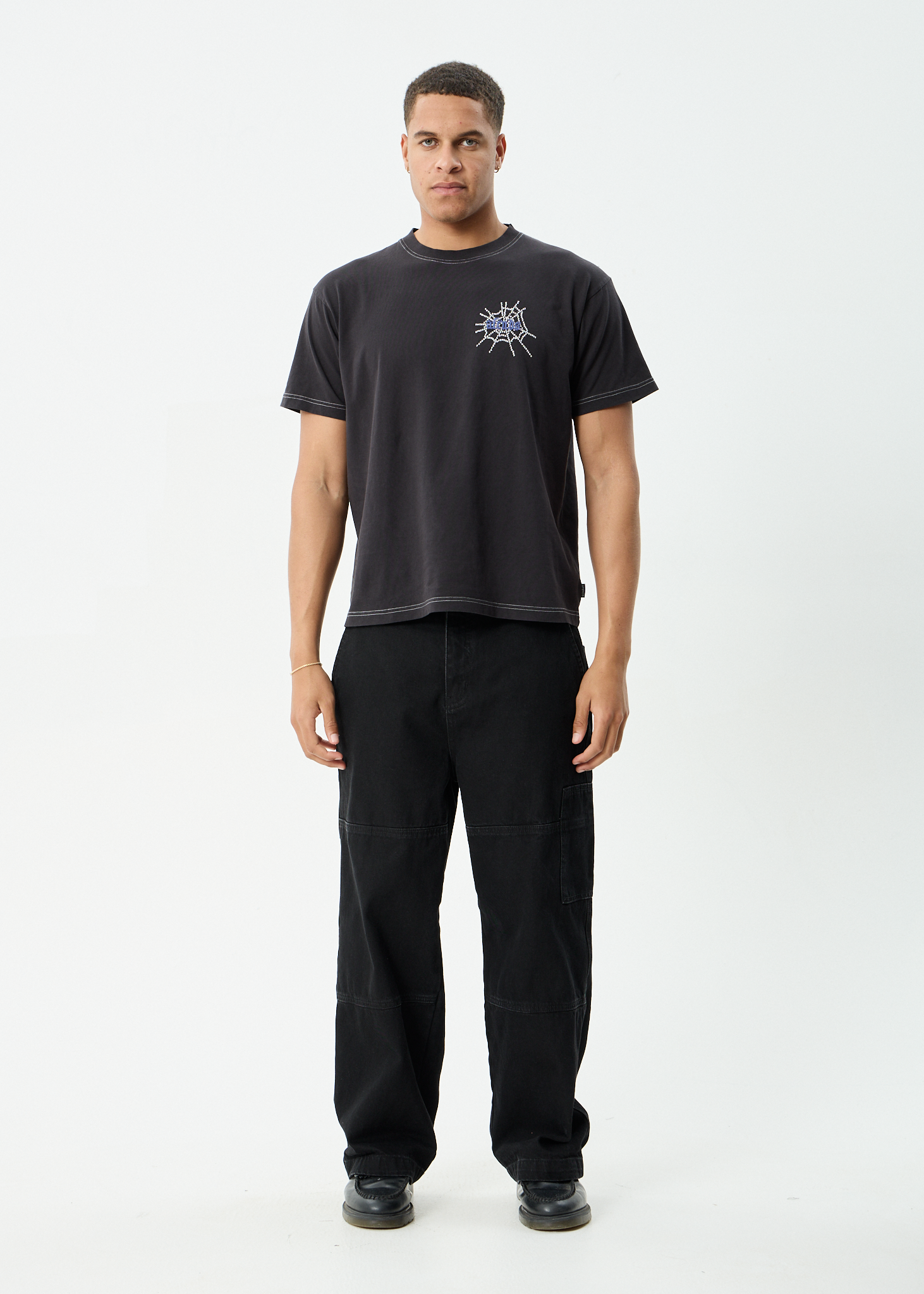 AFENDS Mens Tangled - Boxy Tee - Stone Black