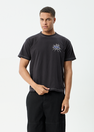 AFENDS Mens Tangled - Boxy Tee - Stone Black