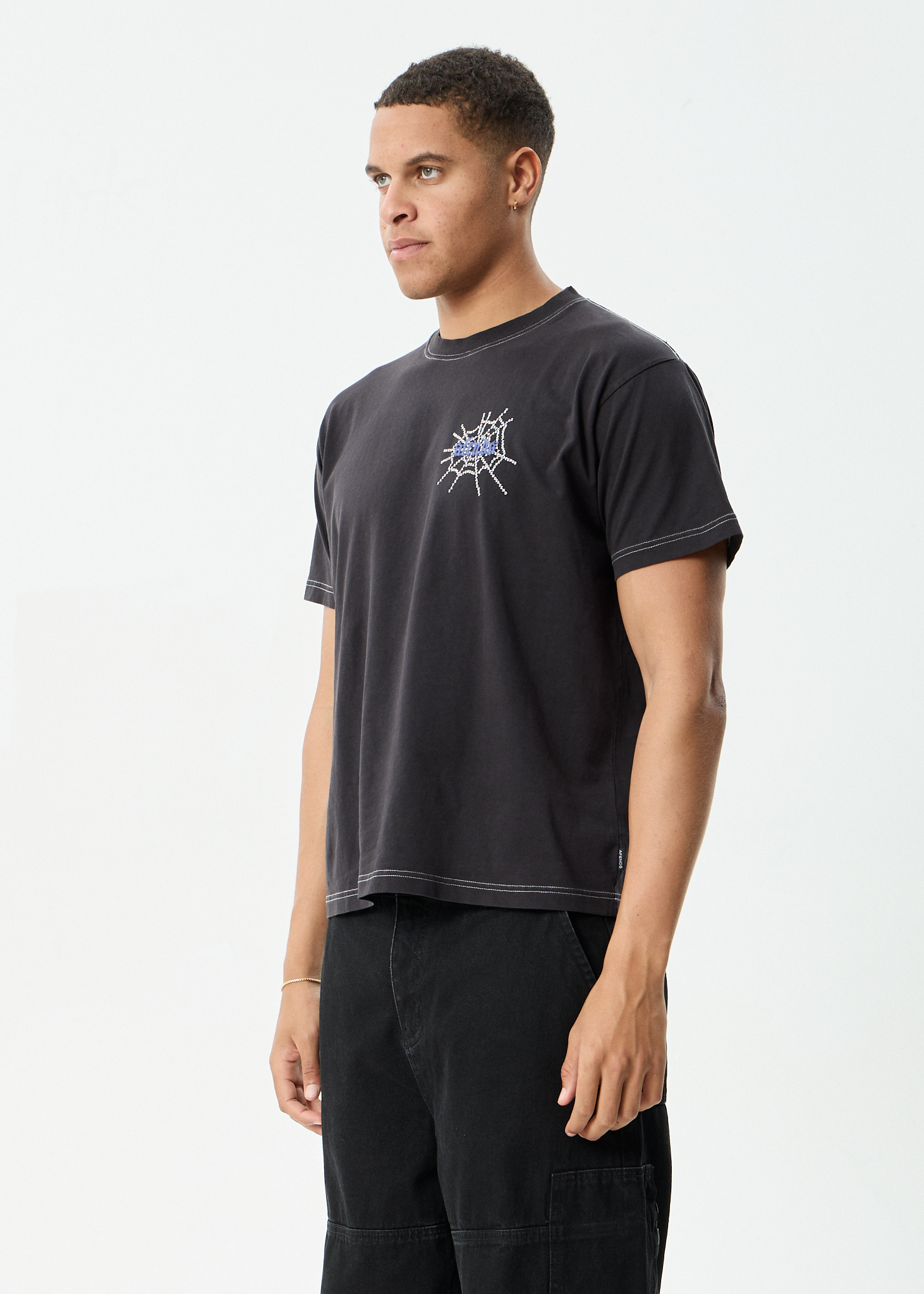 AFENDS Mens Tangled - Boxy Tee - Stone Black
