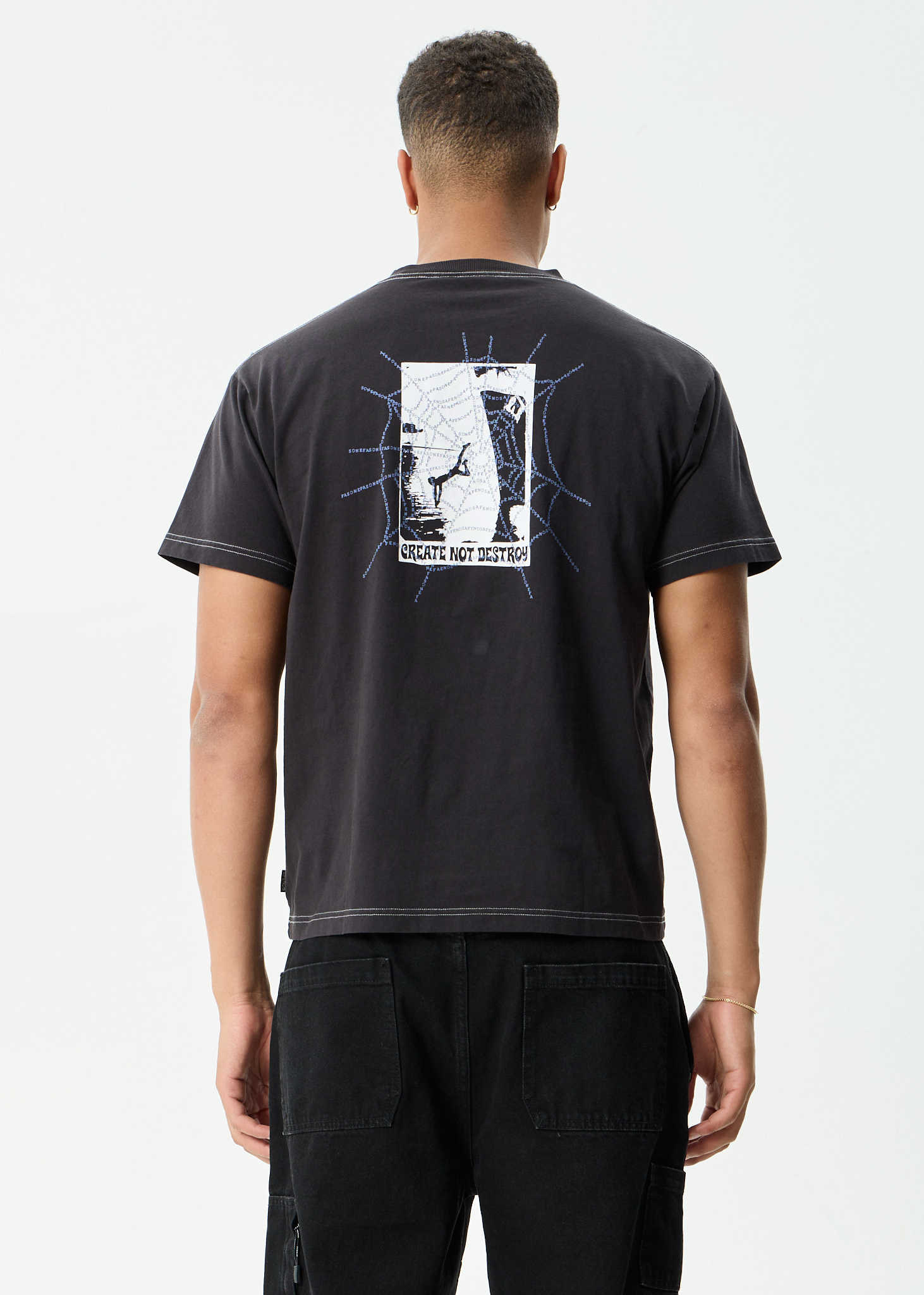 AFENDS Mens Tangled - Boxy Tee - Stone Black