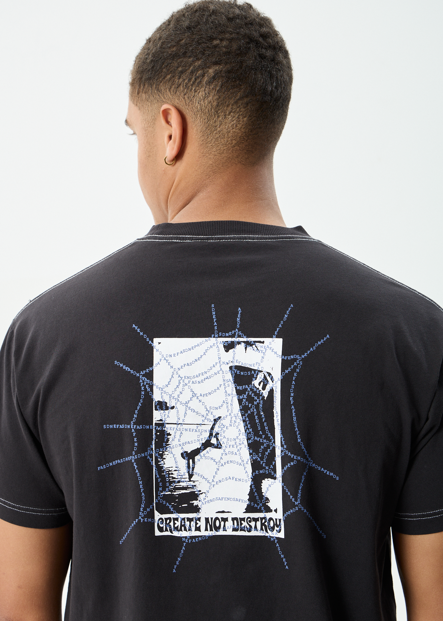 AFENDS Mens Tangled - Boxy Tee - Stone Black