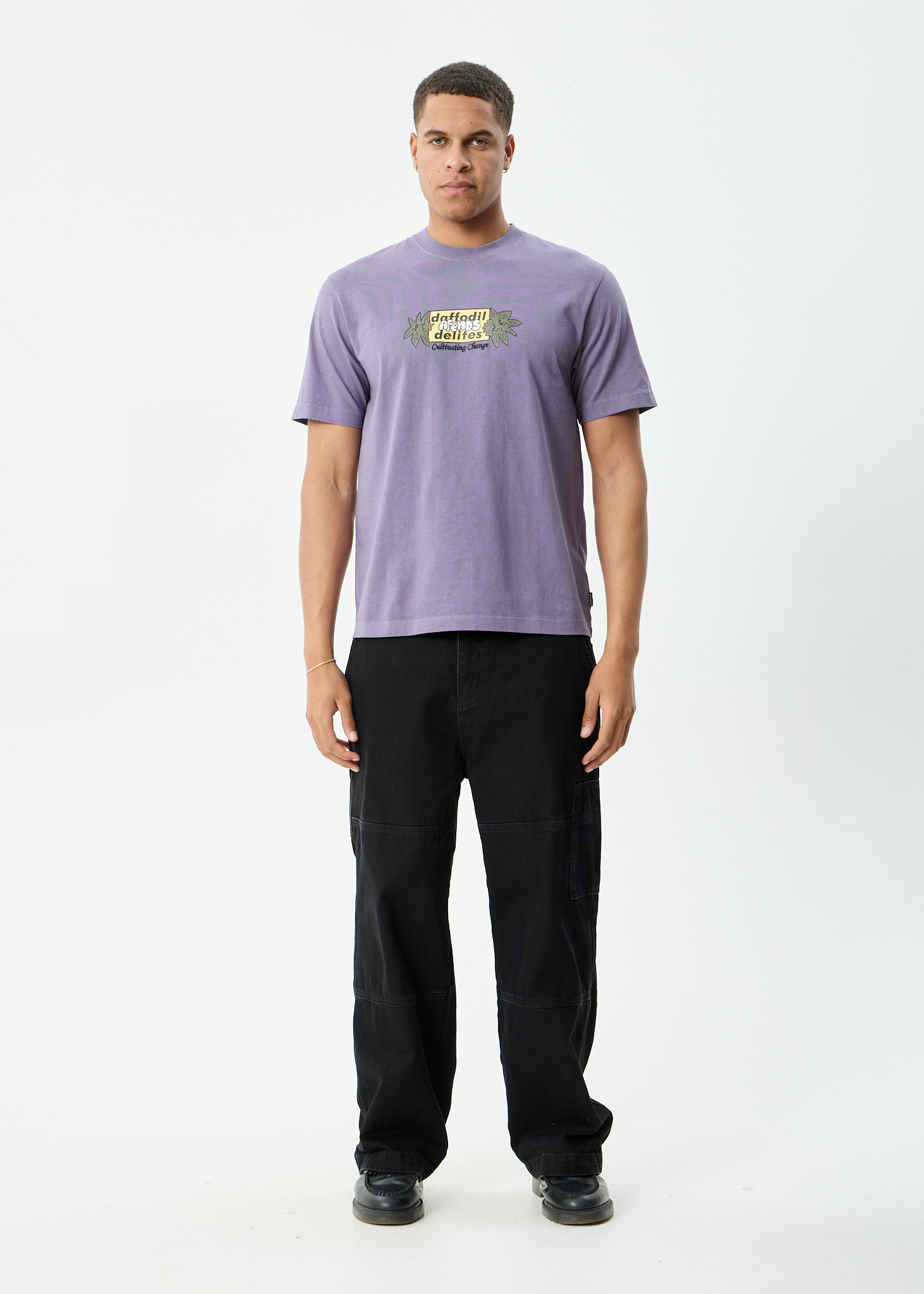 AFENDS Mens Delites - Heavyweight Retro Tee - Vintage Aubergine