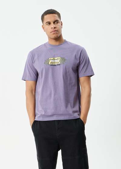 AFENDS Mens Delites - Heavyweight Retro Tee - Vintage Aubergine