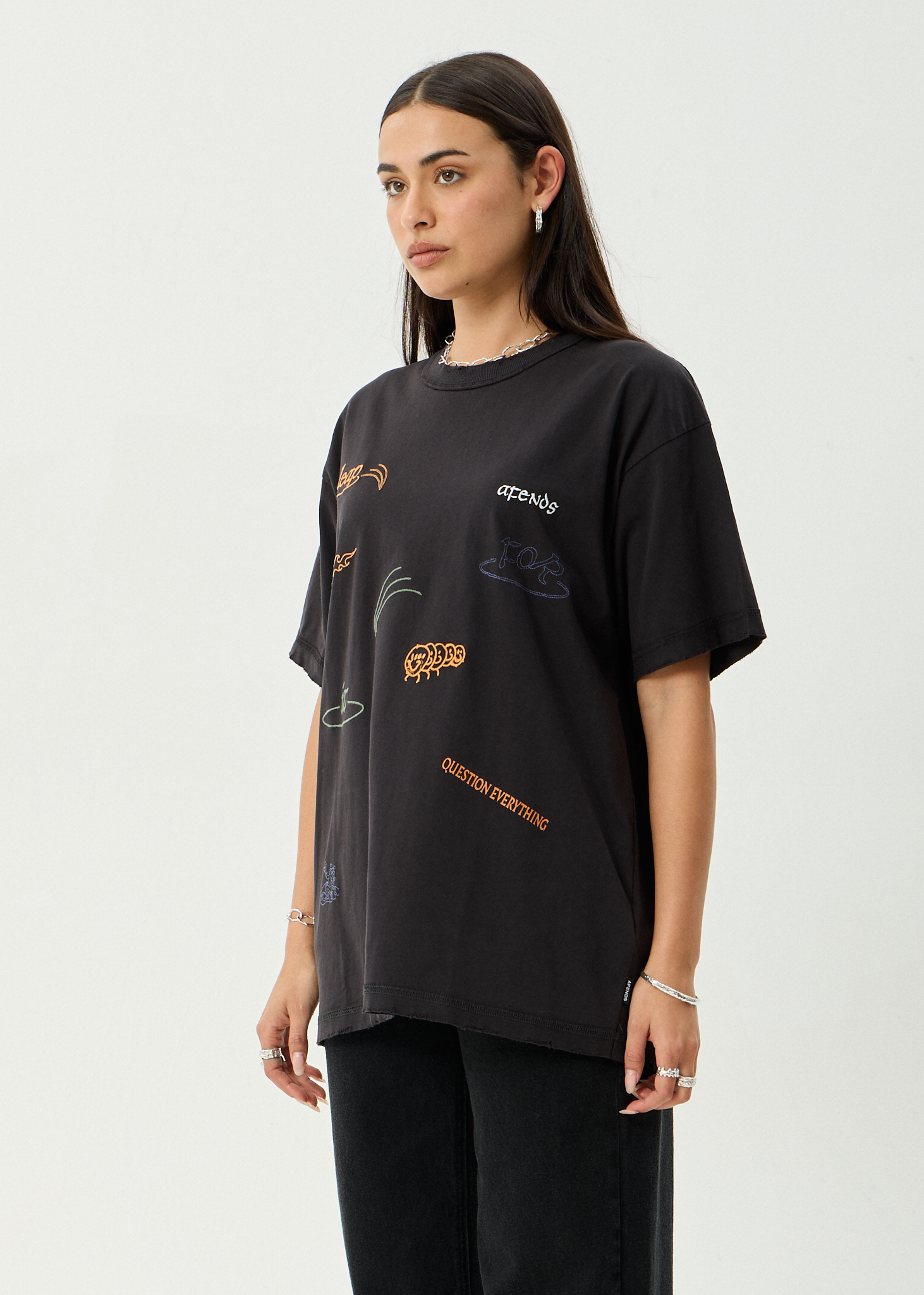 AFENDS Mens Leap - Heavyweight Boxy Tee - Stone Black