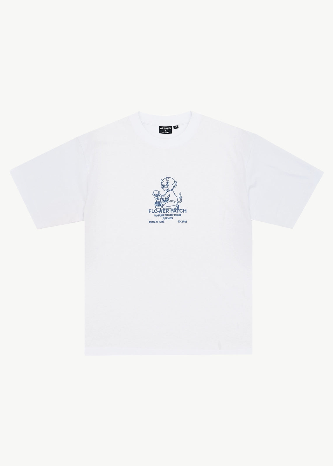 AFENDS Mens Flower Patch - Heavyweight Boxy Tee - White