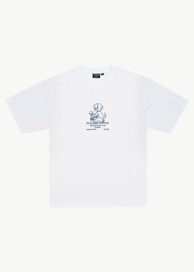 AFENDS Mens Flower Patch - Heavyweight Boxy Tee - White