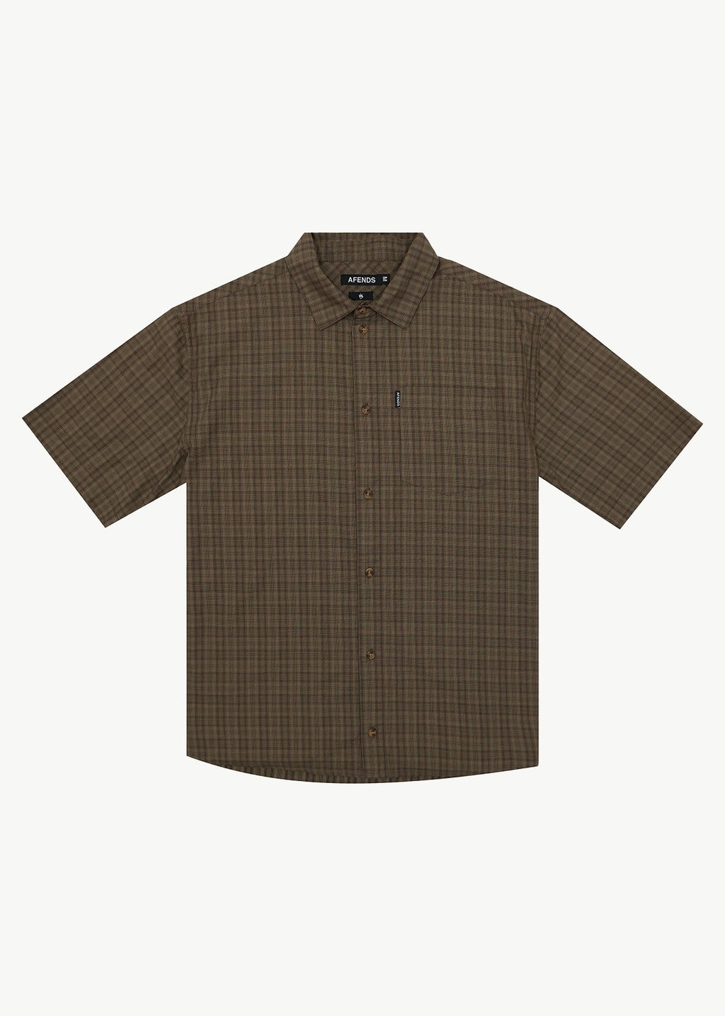AFENDS Mens Shadow - Short Sleeve Shirt - Stone Check