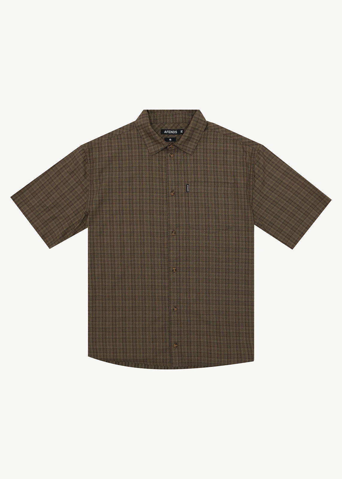AFENDS Mens Shadow - Short Sleeve Shirt - Stone Check