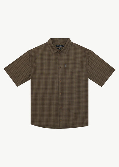 AFENDS Mens Shadow - Short Sleeve Shirt - Stone Check