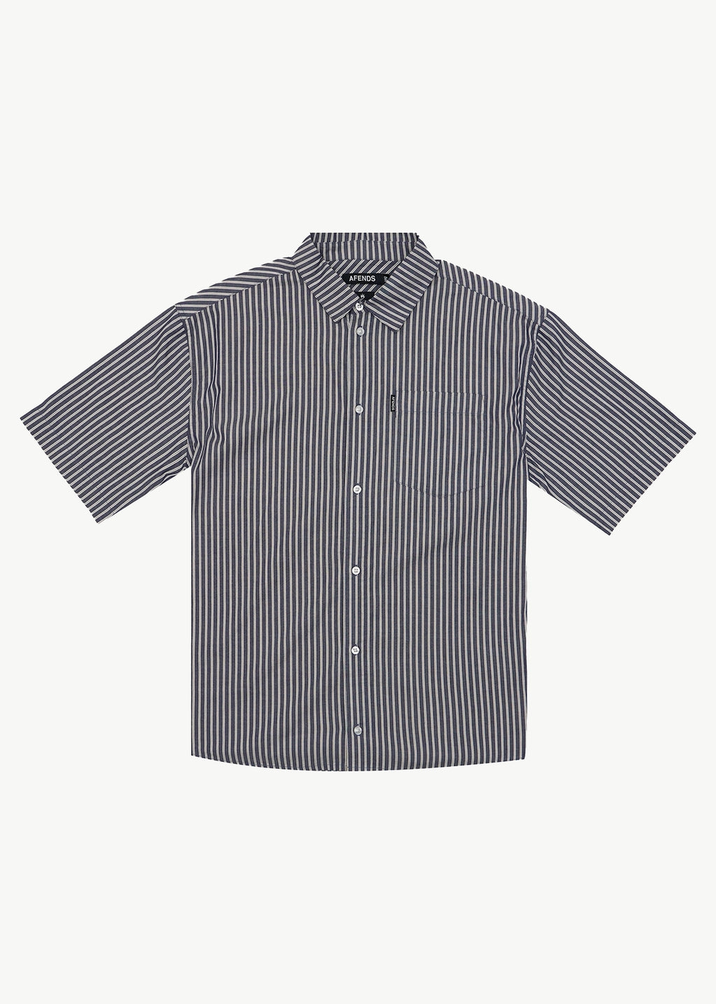 AFENDS Mens Delta - Short Sleeve Shirt - Navy Stripe
