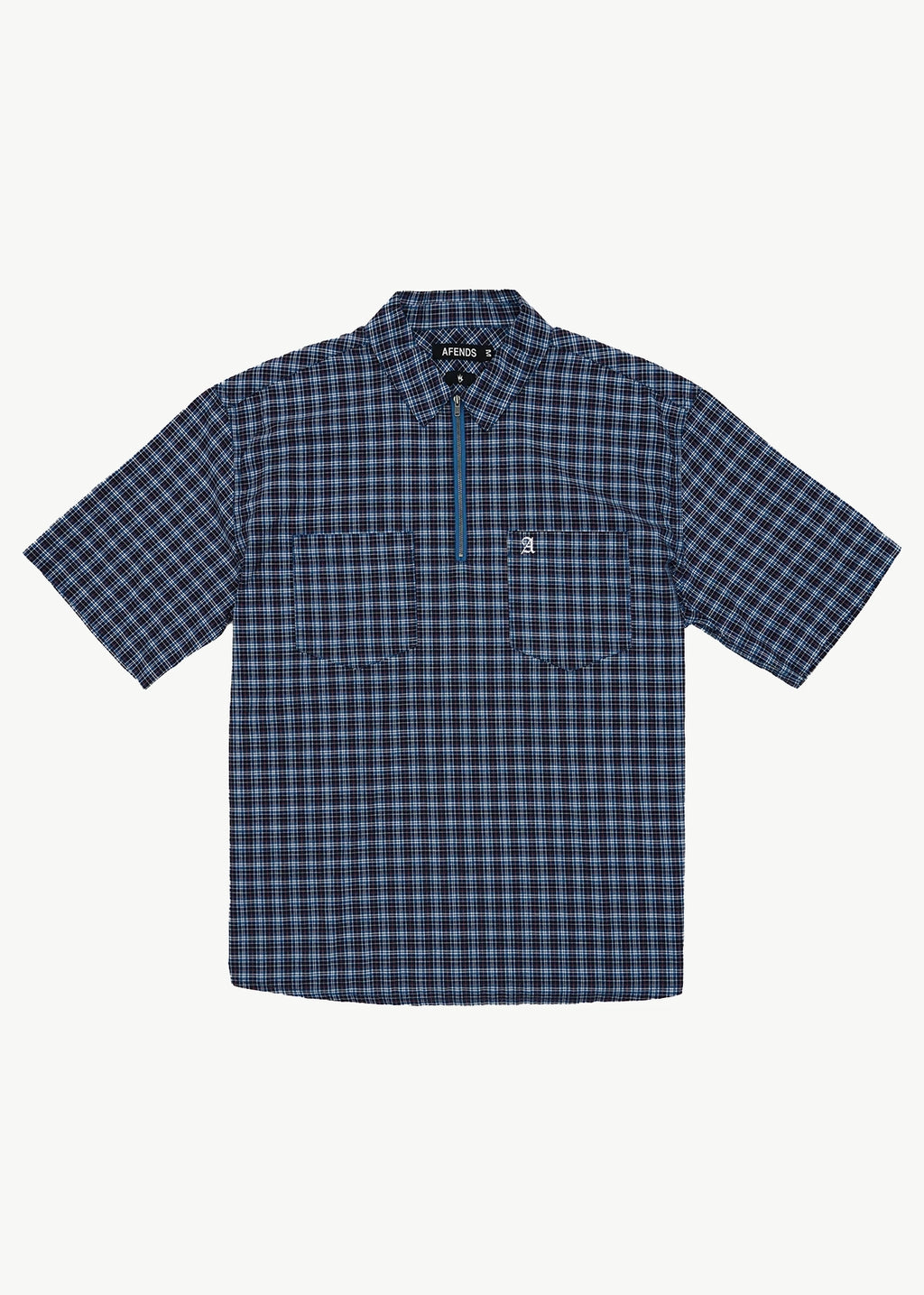 AFENDS Mens Mountains - Workwear Short Sleeve Shirt - Navy Check