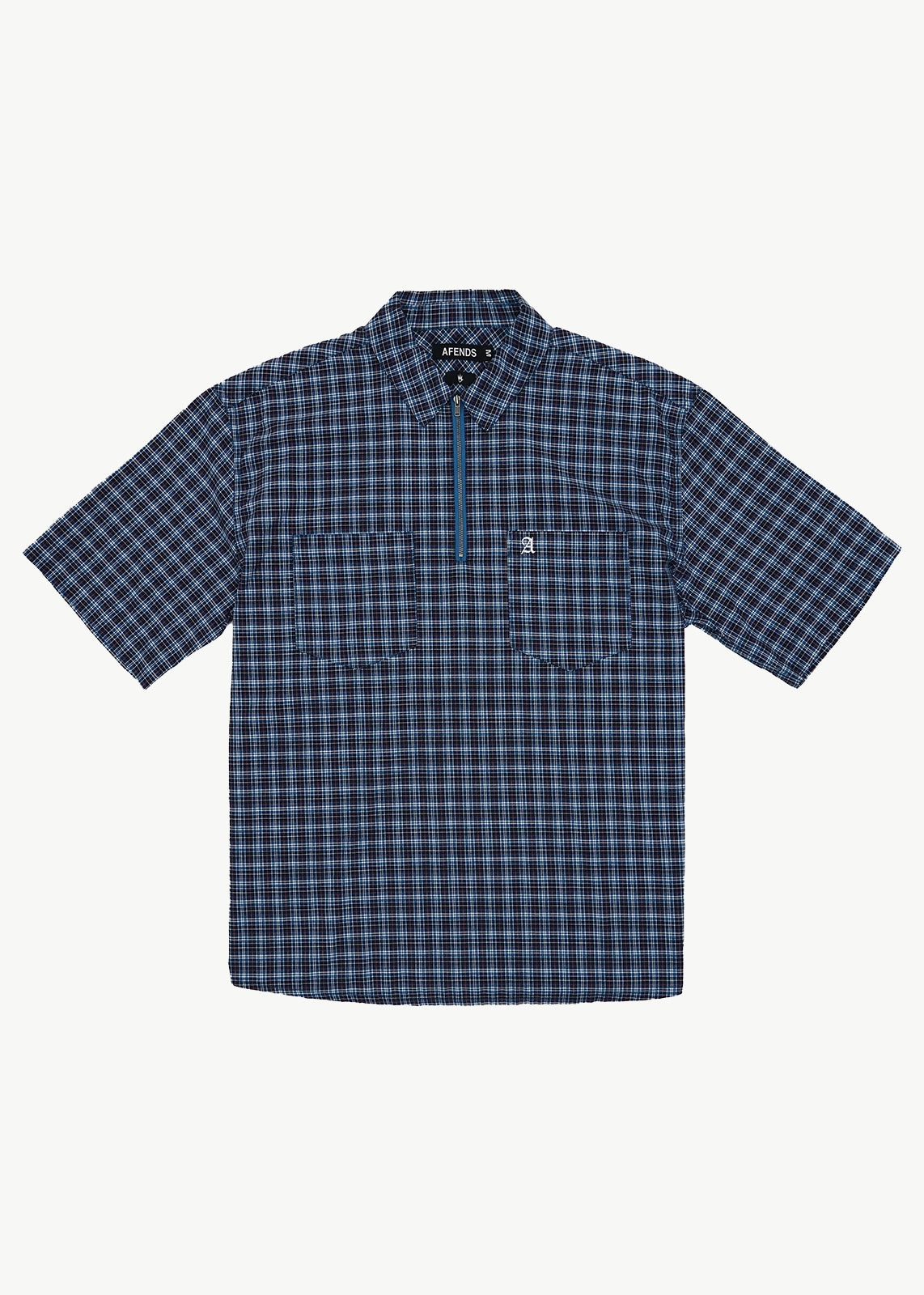 AFENDS Mens Mountains - Workwear Short Sleeve Shirt - Navy Check