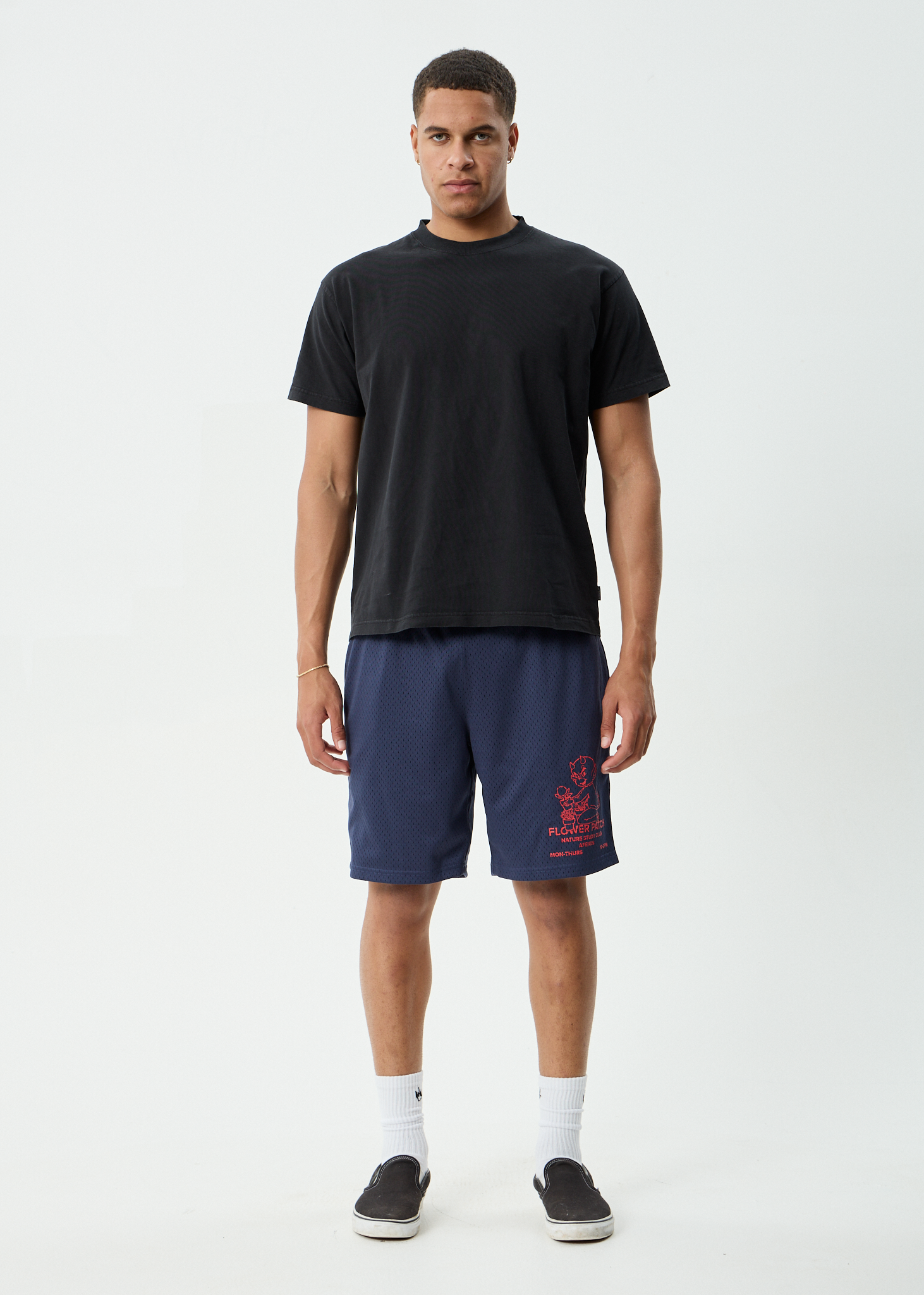 AFENDS Mens Flower Patch - Basketball Short 18 Inch - Navy