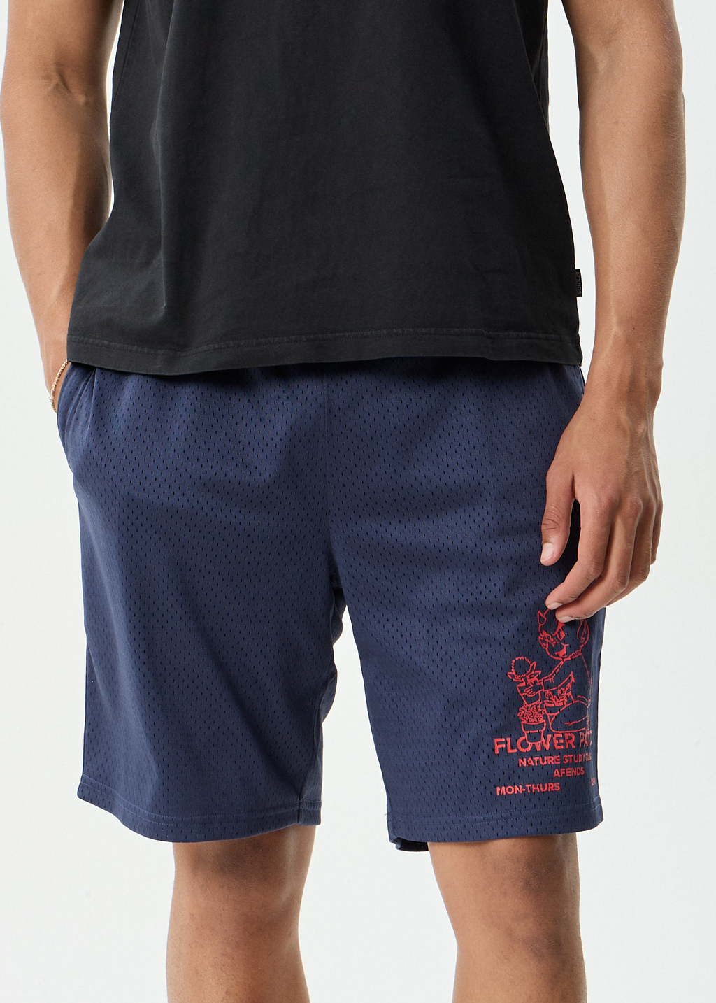 AFENDS Mens Flower Patch - Basketball Short 22 Inch - Navy