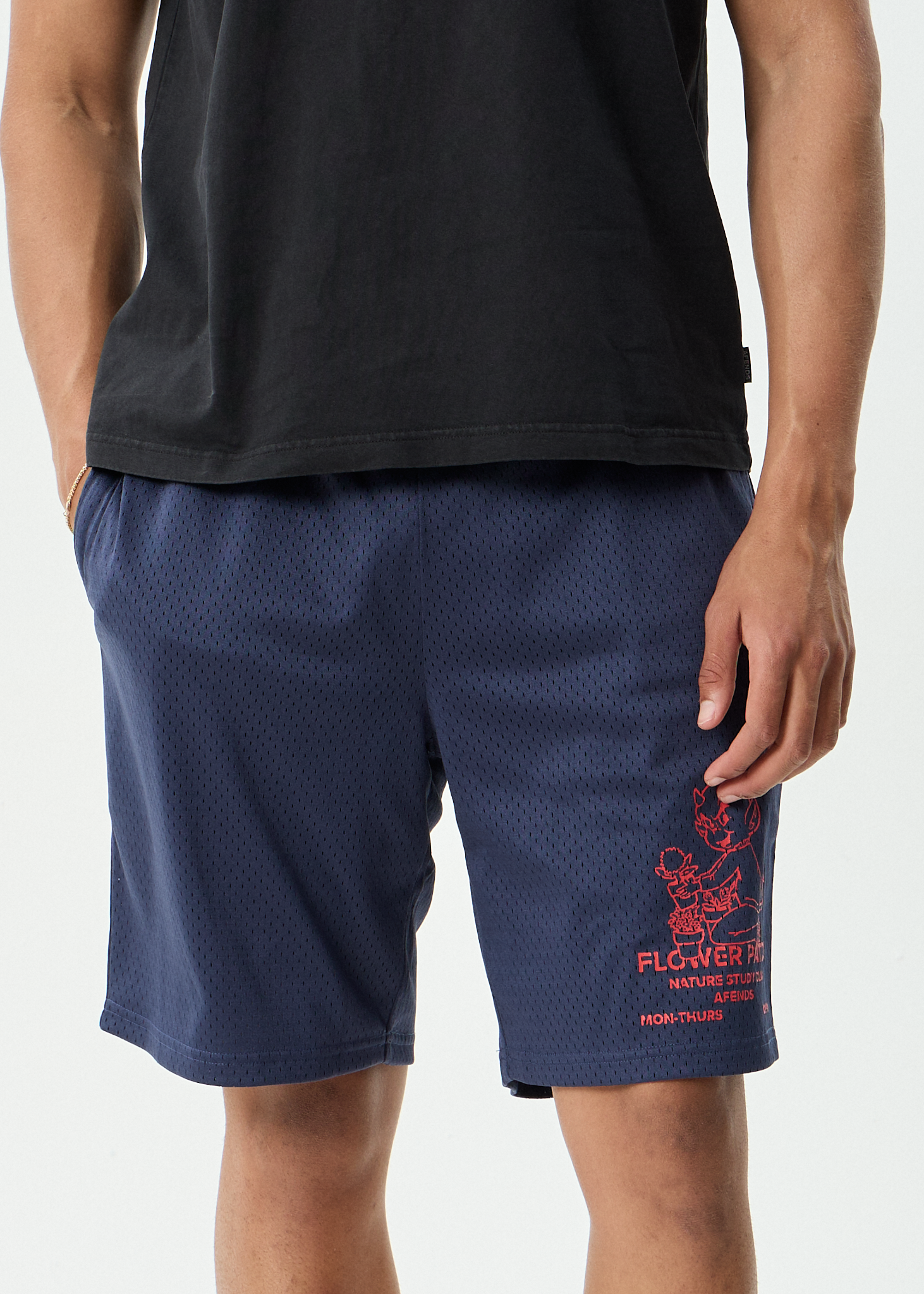 AFENDS Mens Flower Patch - Basketball Short 18 Inch - Navy