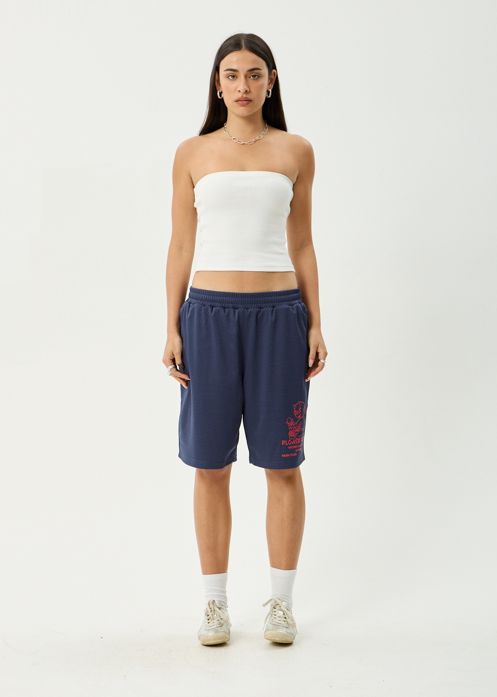 AFENDS Mens Flower Patch - Basketball Short 22 Inch - Navy