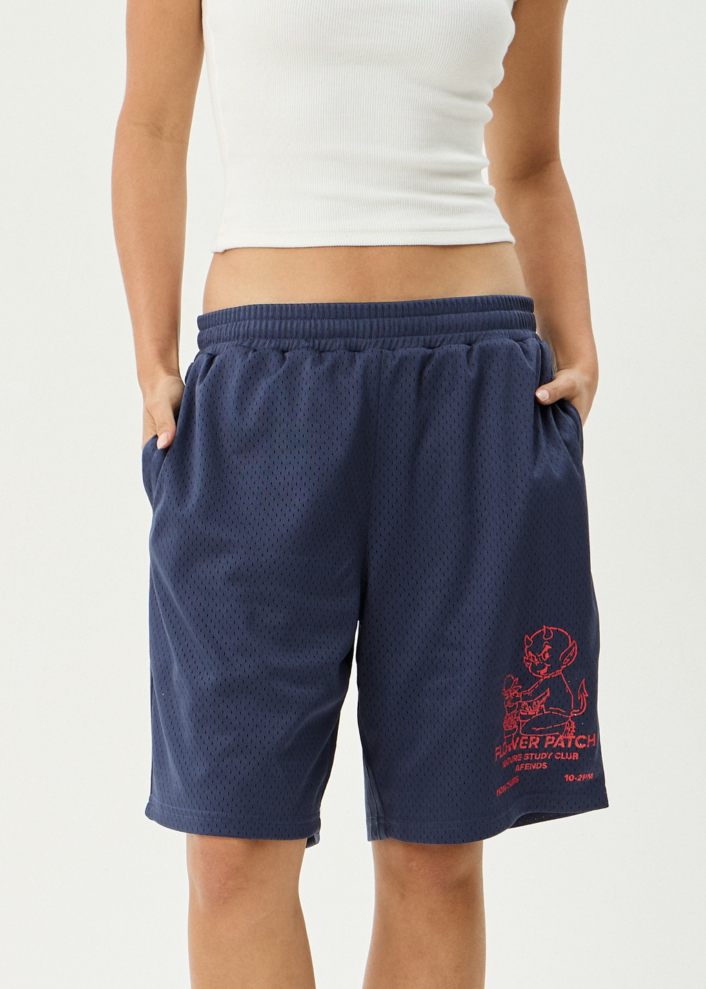 AFENDS Mens Flower Patch - Basketball Short 22 Inch - Navy