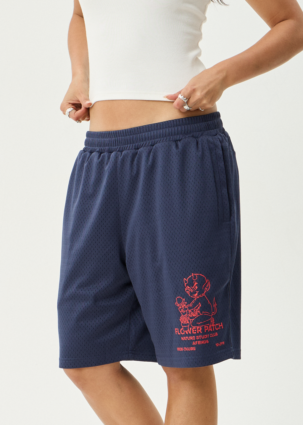 AFENDS Mens Flower Patch - Basketball Short 22 Inch - Navy