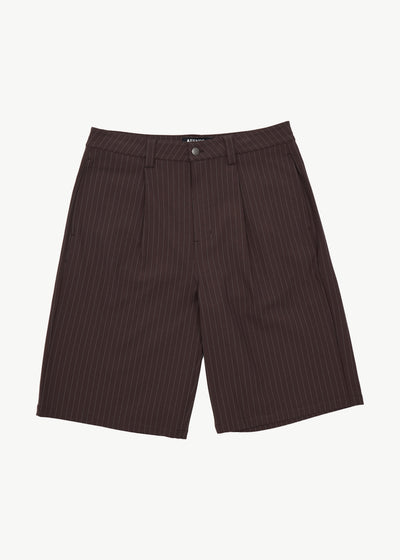 AFENDS Business - Baggy Pleated Short 24" - Coffee Stripe