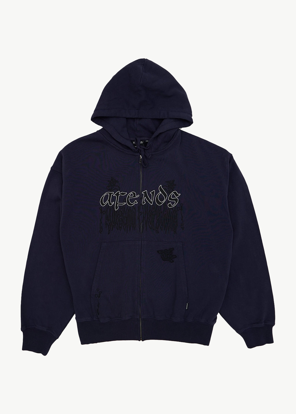 AFENDS Mens Pent-A-Gone - Boxy Zip Hood - Washed Deep Sea