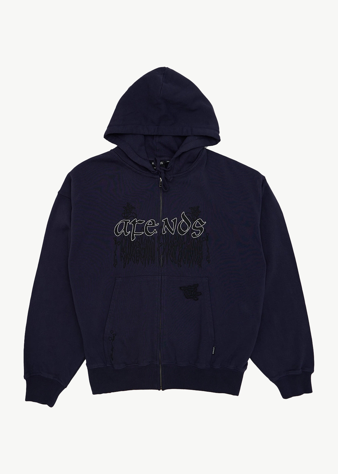AFENDS Mens Pent-A-Gone - Boxy Zip Hood - Washed Deep Sea