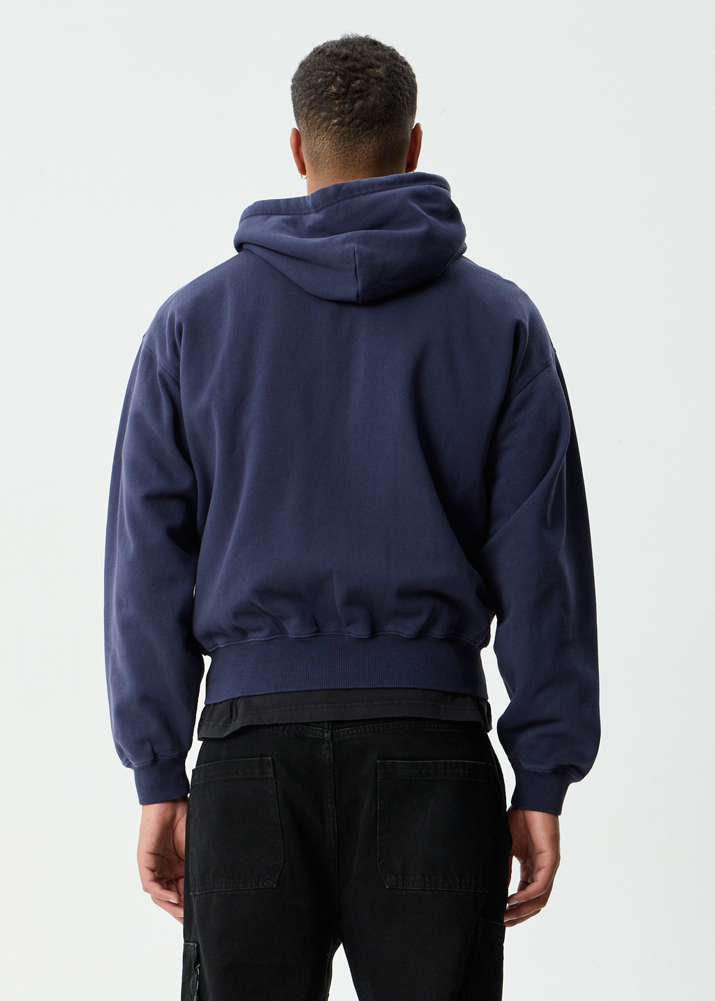 AFENDS Mens Pent-A-Gone - Boxy Zip Hood - Washed Deep Sea