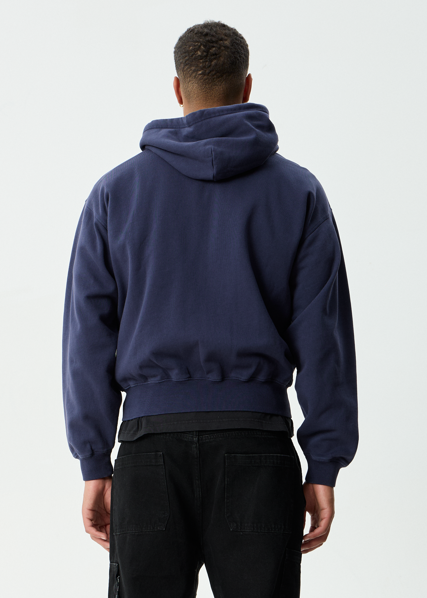 AFENDS Mens Pent-A-Gone - Boxy Zip Hood - Washed Deep Sea