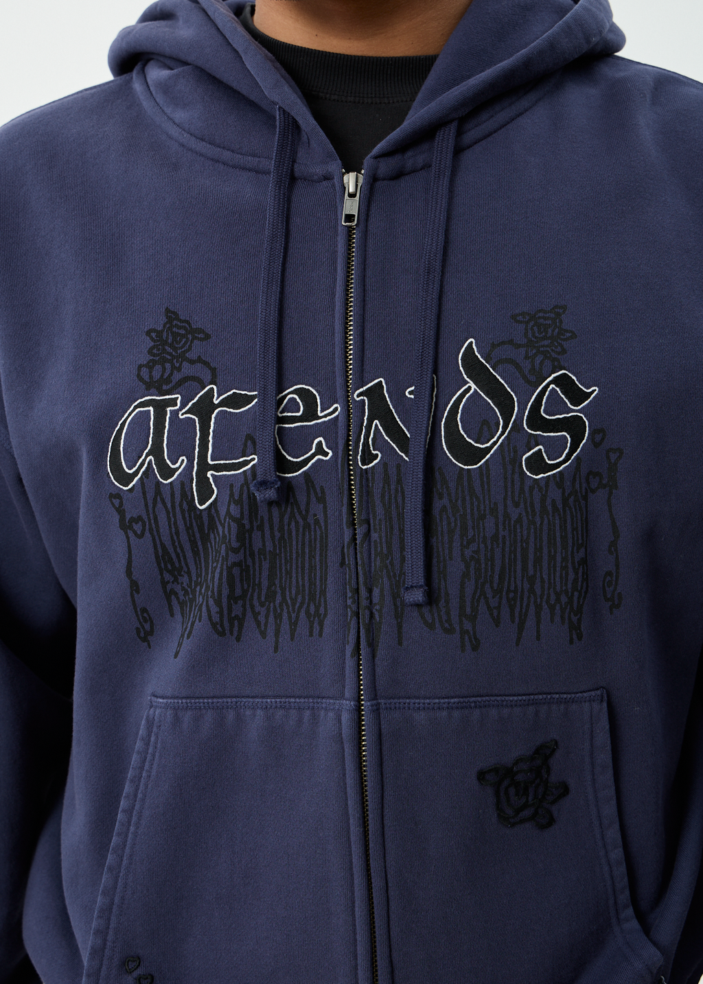 AFENDS Mens Pent-A-Gone - Boxy Zip Hood - Washed Deep Sea