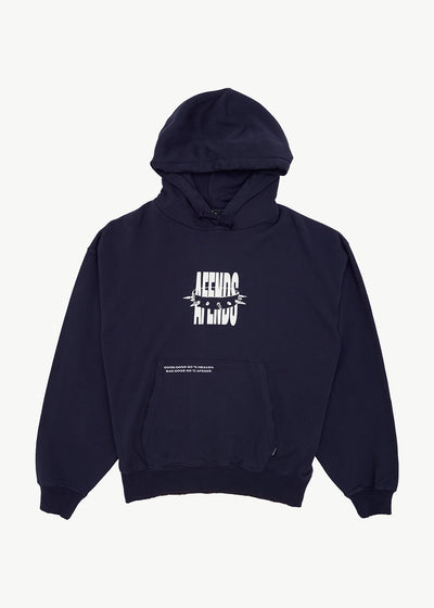 AFENDS Mens Bad Dog - Boxy Pull On Hood - Washed Deep Sea