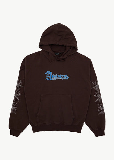 AFENDS Mens Labyrinth - Boxy Pull On Hood - Washed Coffee