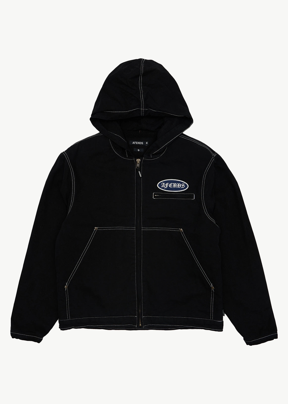 AFENDS Mens Supply - Workwear Hooded Jacket - Stone Black