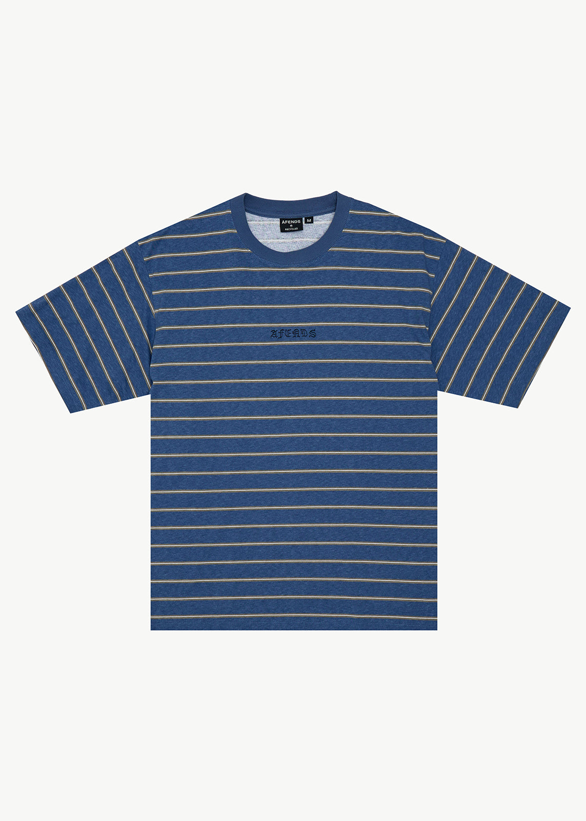 AFENDS Mens Eureka - Boxy Tee - Slate Blue Stripe