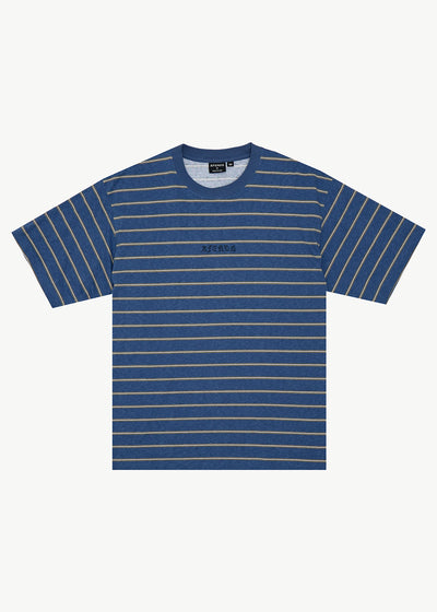 AFENDS Mens Eureka - Boxy Tee - Slate Blue Stripe