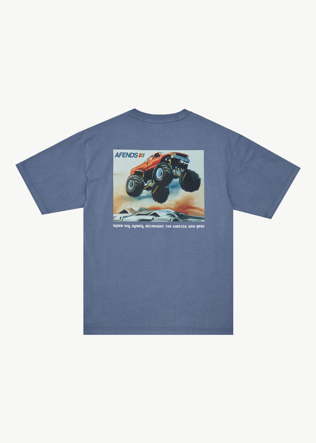 AFENDS Mens Mayhem - Heavyweight Boxy Tee - Washed Slate Blue