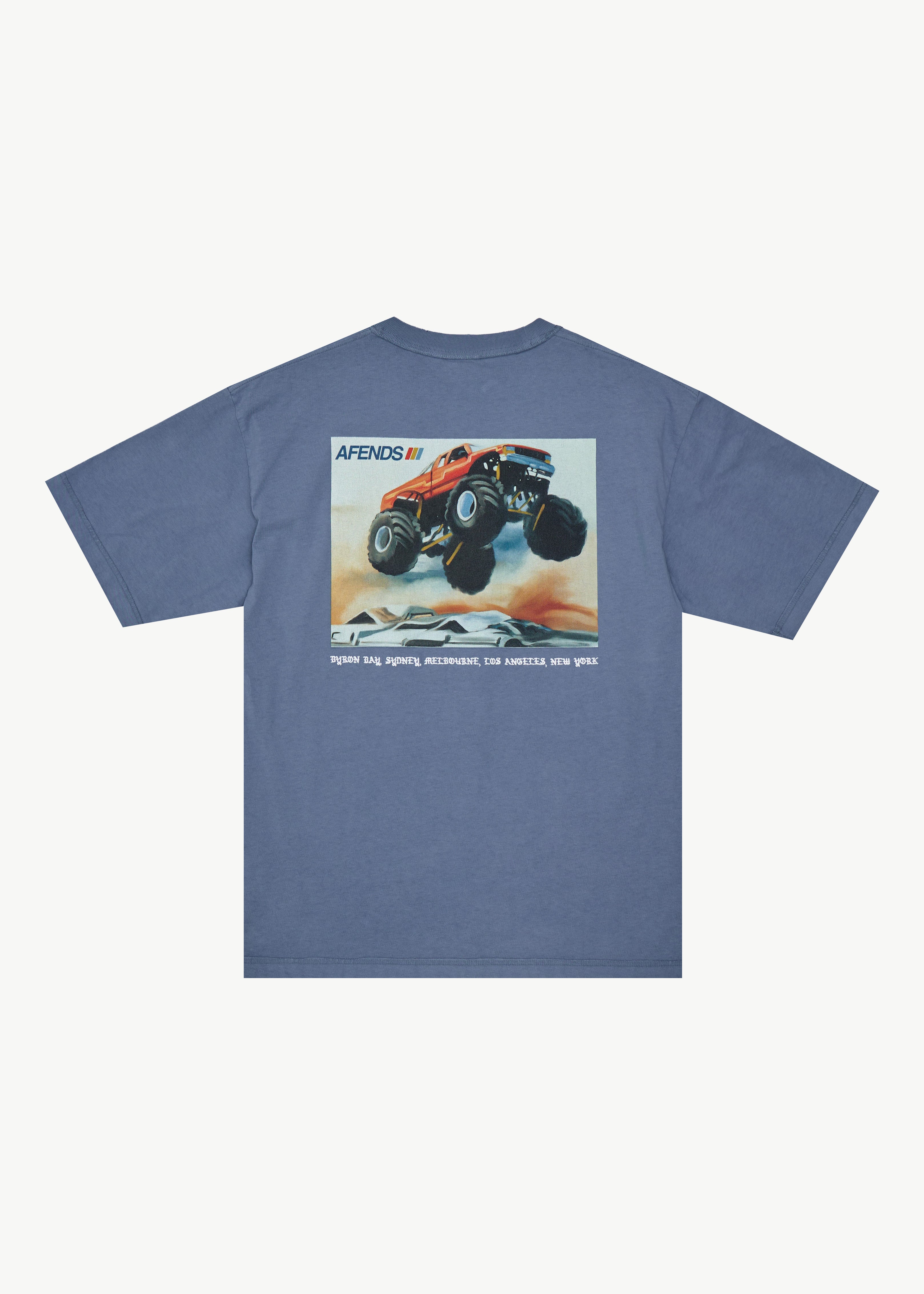 AFENDS Mens Mayhem - Heavyweight Boxy Tee - Washed Slate Blue